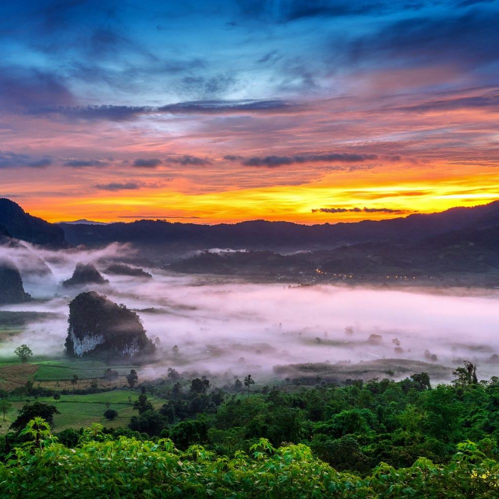 Sunrise on the morning mist at phu lang ka